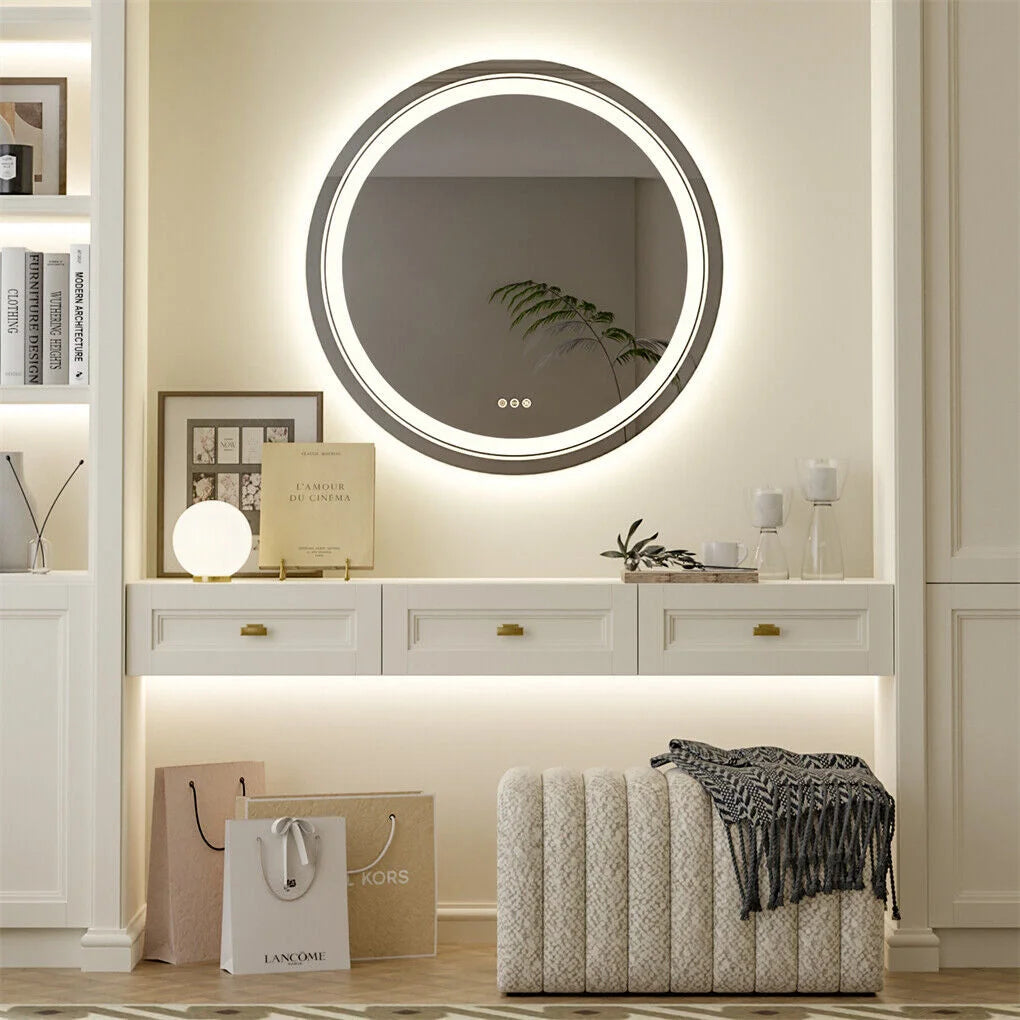 60cm LED Bathroom Mirror Anti-fog Circle Backlit HD - Home