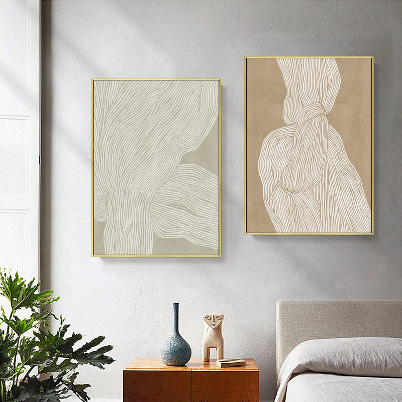 60cm x 90cm Abstract Line 2 Sets Gold Frame Canvas Wall Art