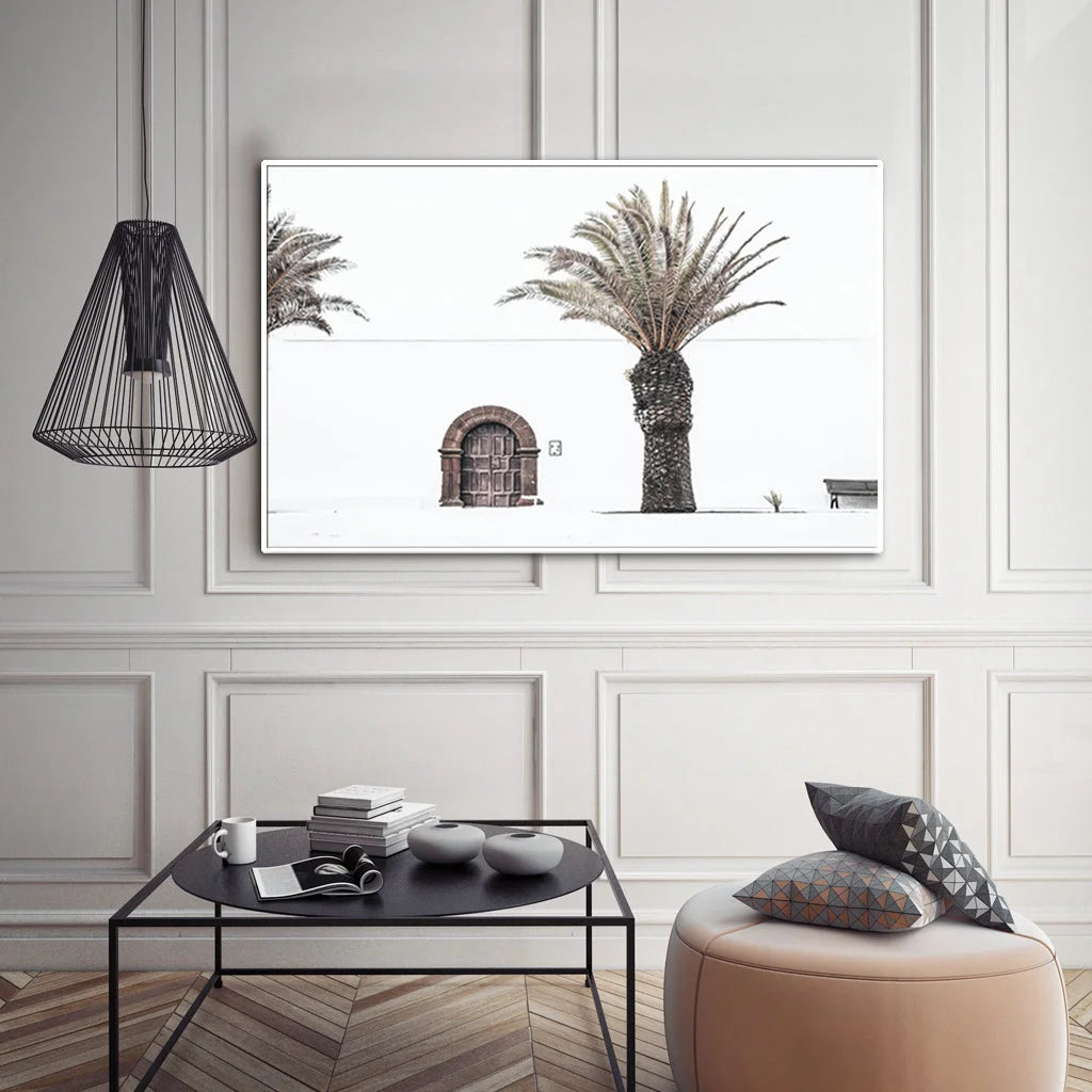 60cm x 90cm European Palm Tree White Frame Canvas Wall Art