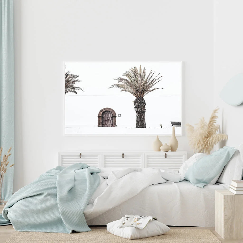 60cm x 90cm European Palm Tree White Frame Canvas Wall Art