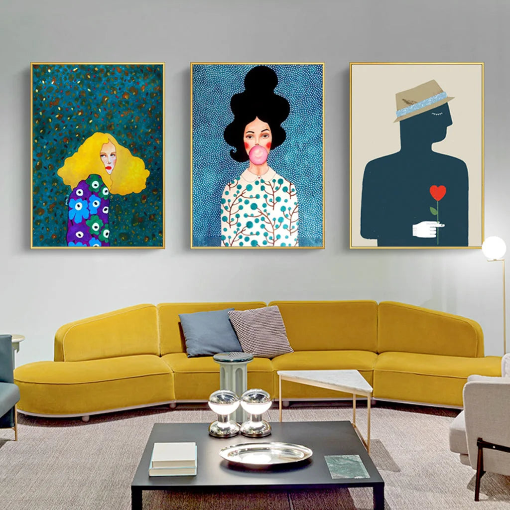 60cm x 90cm Modern Figure 3 Sets Gold Frame Canvas Wall Art