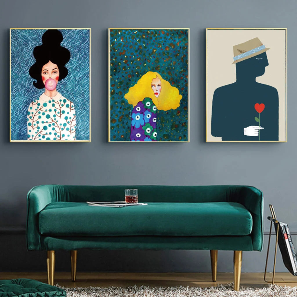 60cm x 90cm Modern Figure 3 Sets Gold Frame Canvas Wall Art