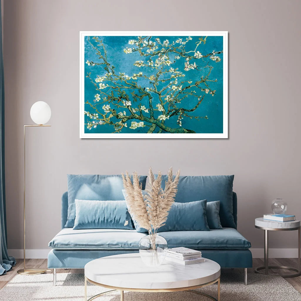 60cm x 90cm Van Gogh Almond Blossom White Frame Canvas Wall