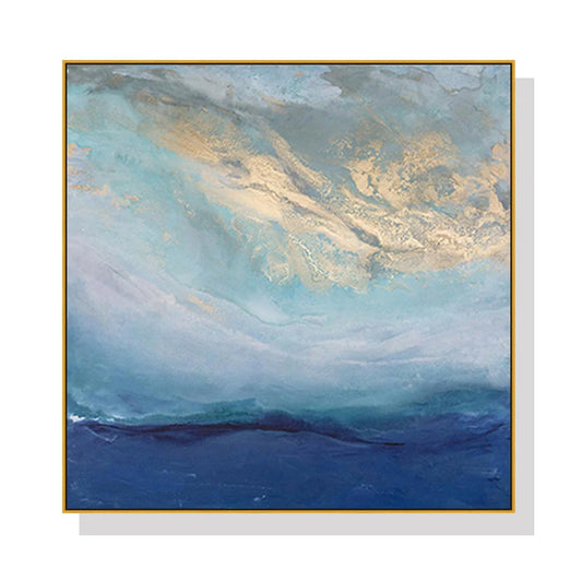 60cm x 60cm Abstract Gold Blue Square Gold Frame Canvas