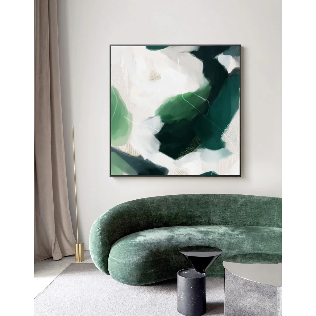 60cm x 60cm French Abstract Green Black Frame Canvas Wall