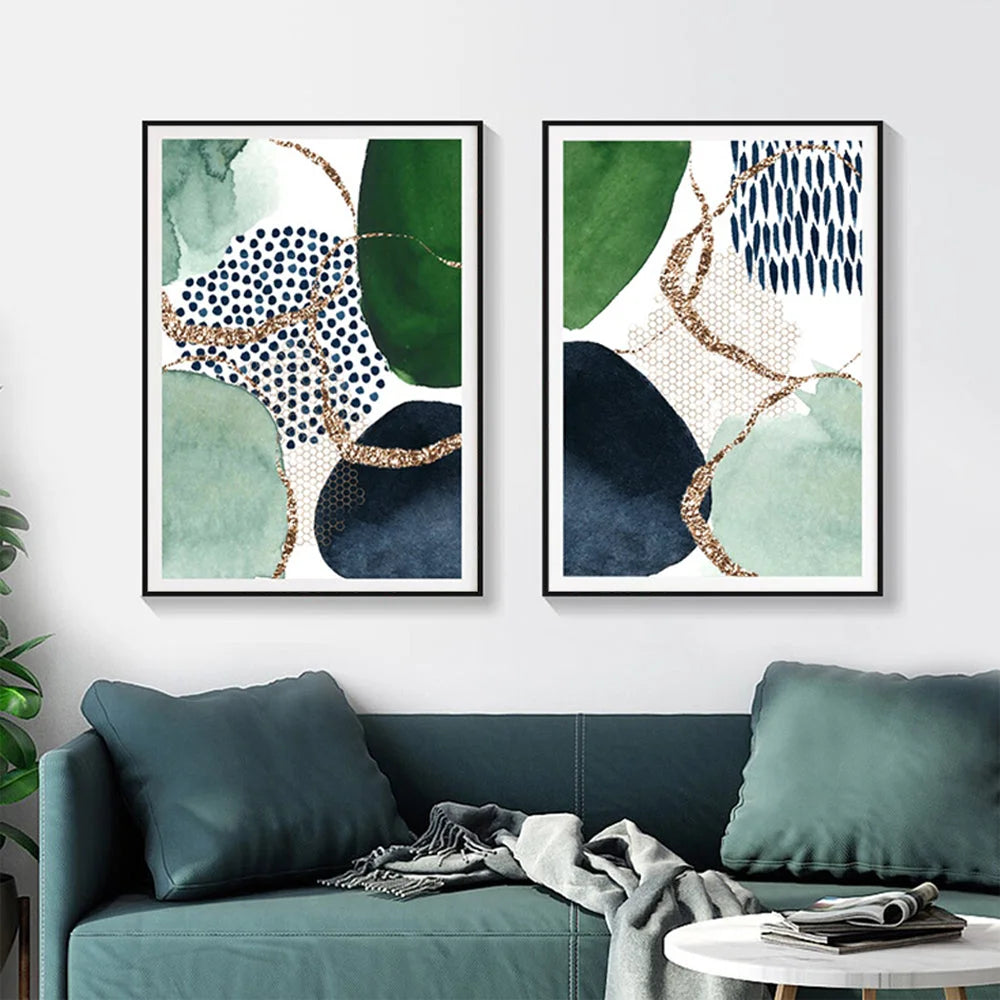 60cmx90cm Abstract Green & Navy 2 Sets Black Frame Canvas