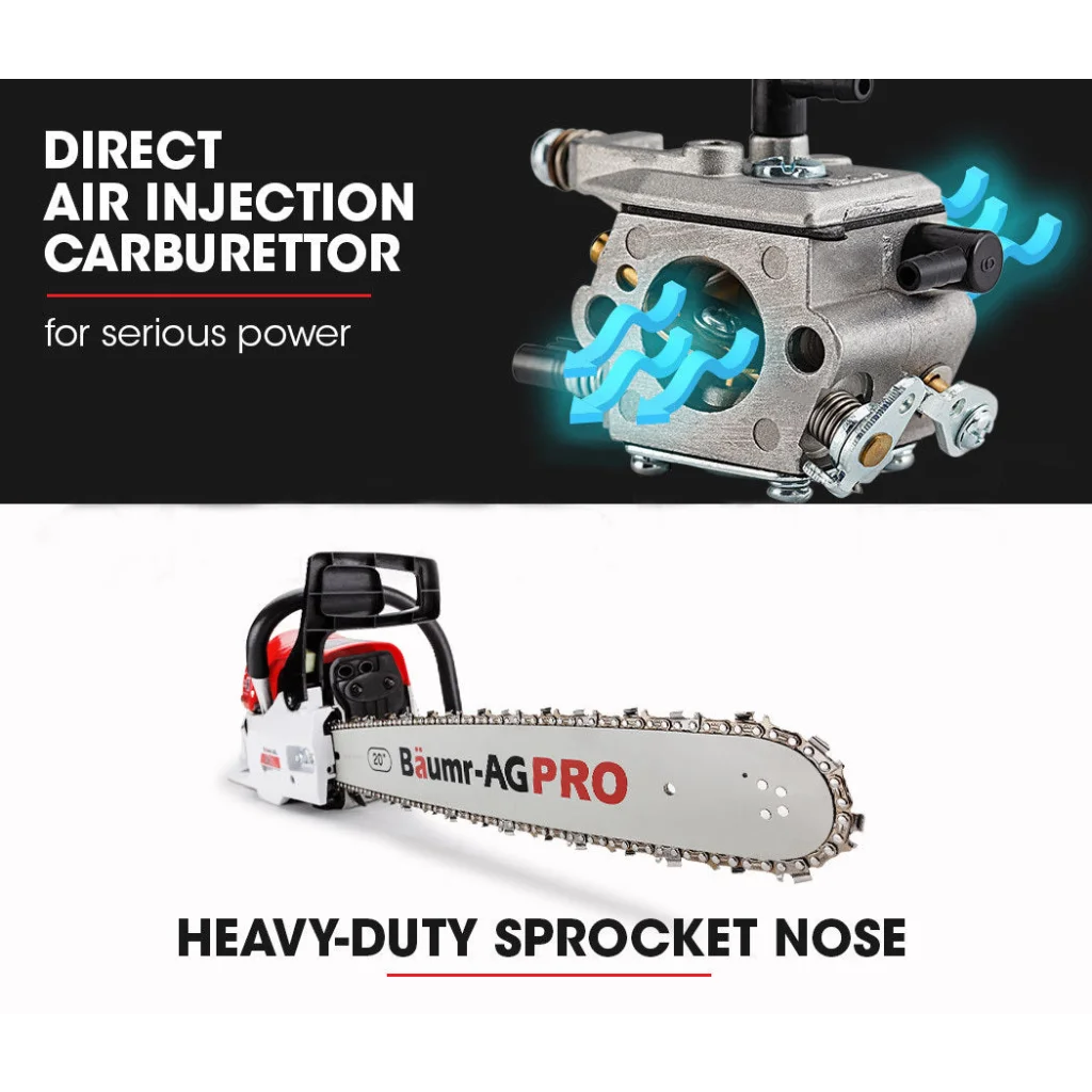 62CC Petrol Commercial Chainsaw 20 Bar E-Start Pruning