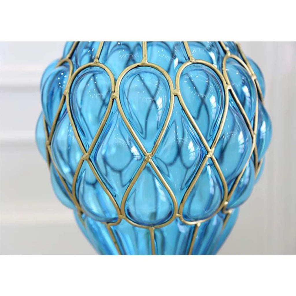 67cm Blue Glass Tall Floor Vase with Metal Flower Stand - Premium