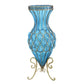 67cm Blue Glass Tall Floor Vase with Metal Flower Stand - Premium