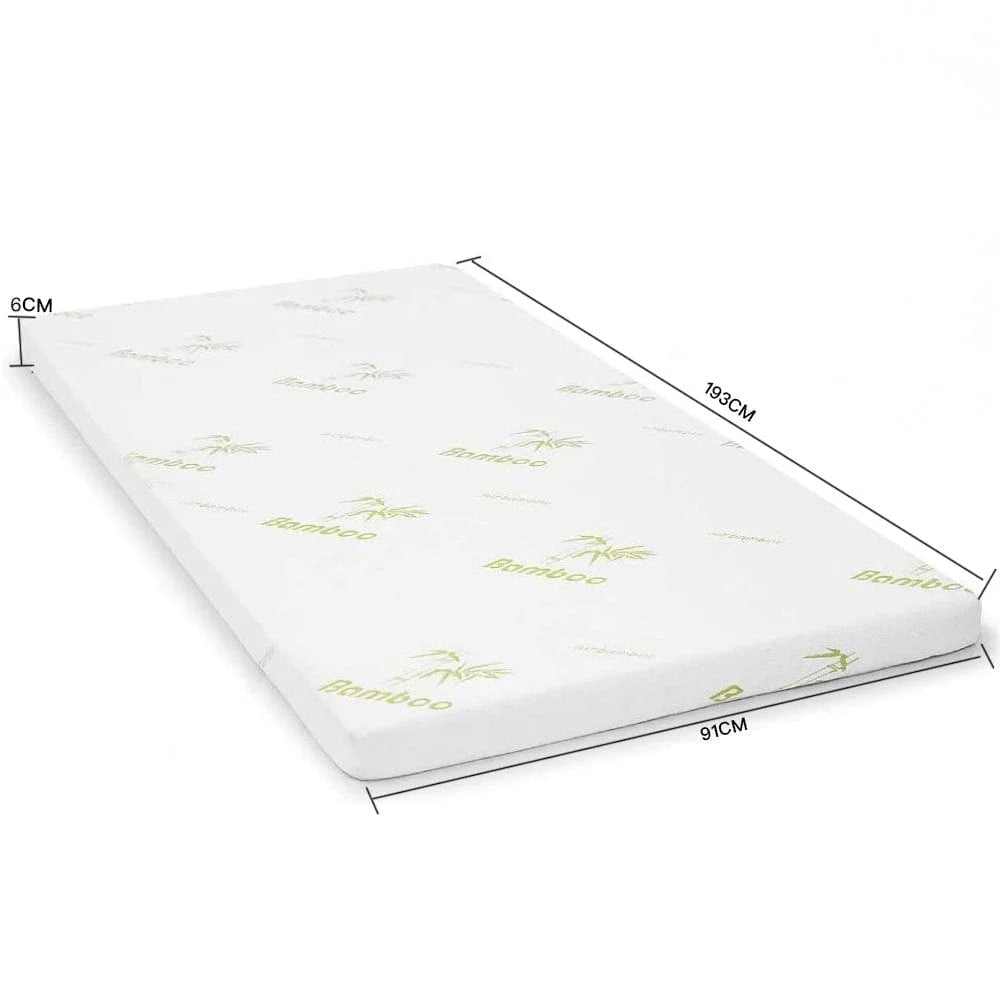 6cm Memory Foam Mattress Topper with Bamboo Cover - Single