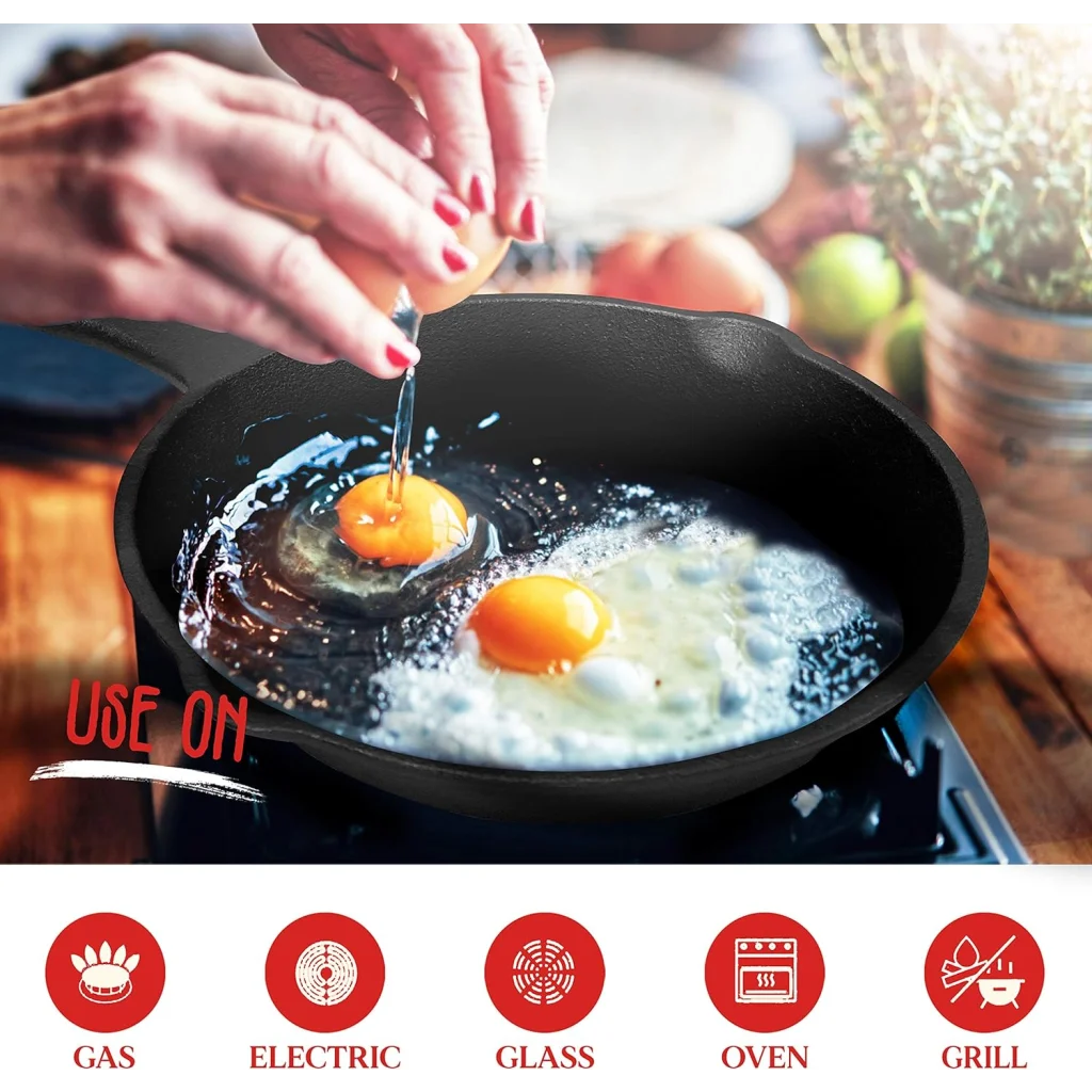 Cast iron skillet with cookware chef quality pre seasoned