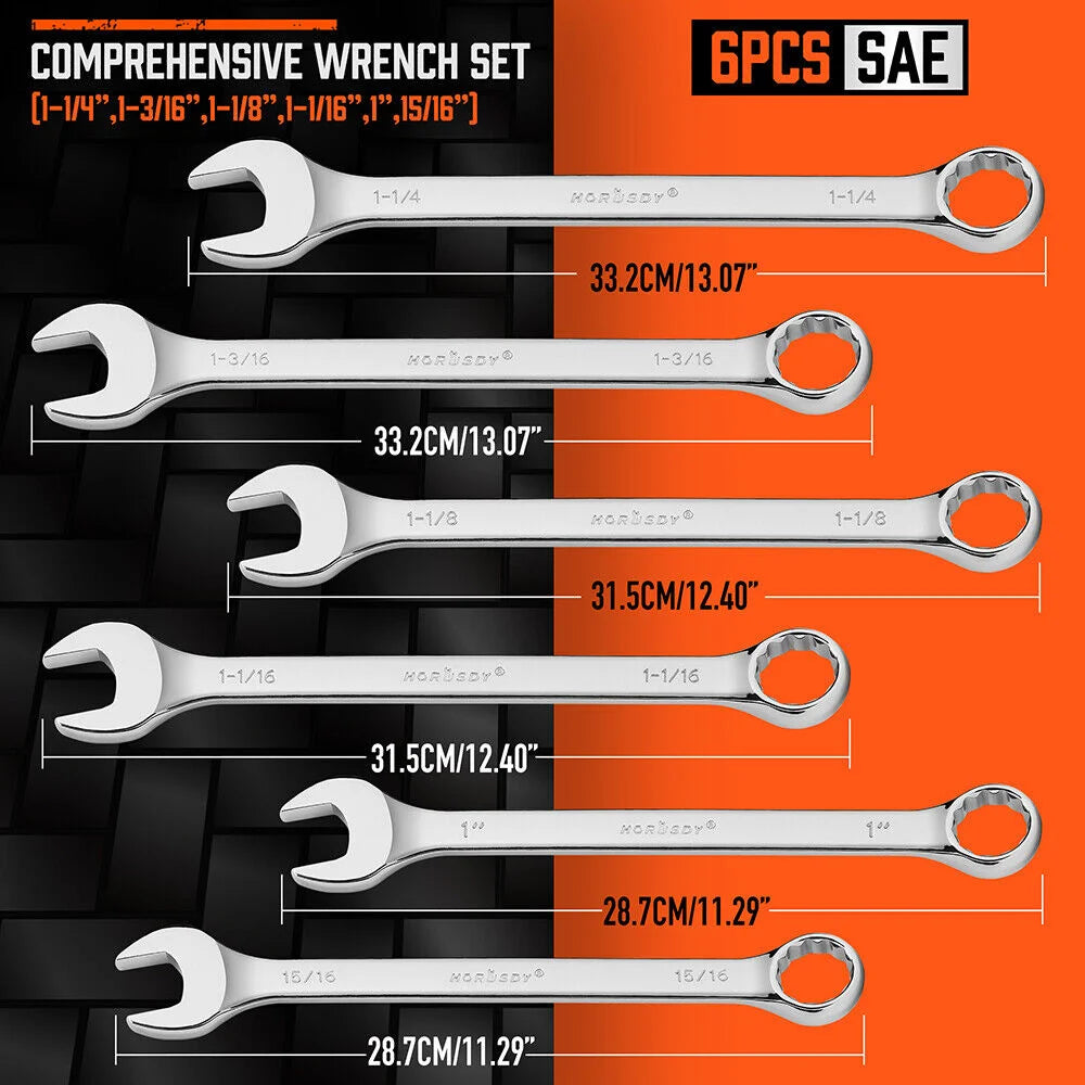 6Pc Extra Big Imperial Combination Spanner - Ring Open