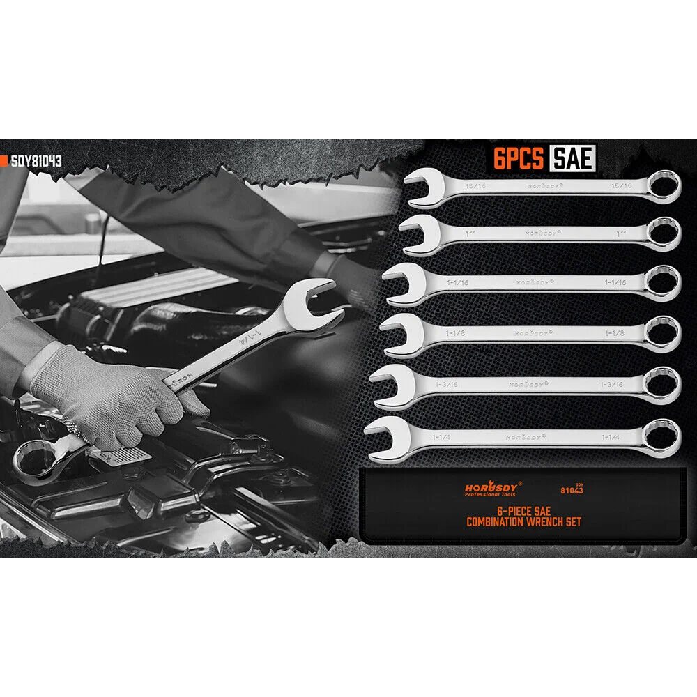 6Pc Extra Big Imperial Combination Spanner - Ring Open