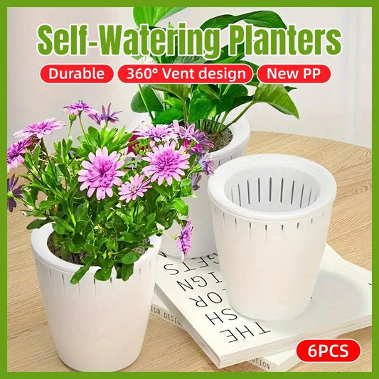 6pcs Self Watering Flowerpot Breathable Planter Indoor Outdoor Basin
