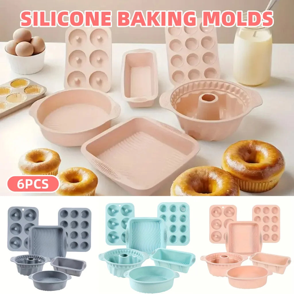 6PCS Silicone Cake Mould Set Baking Pans Nonstick Cupcake