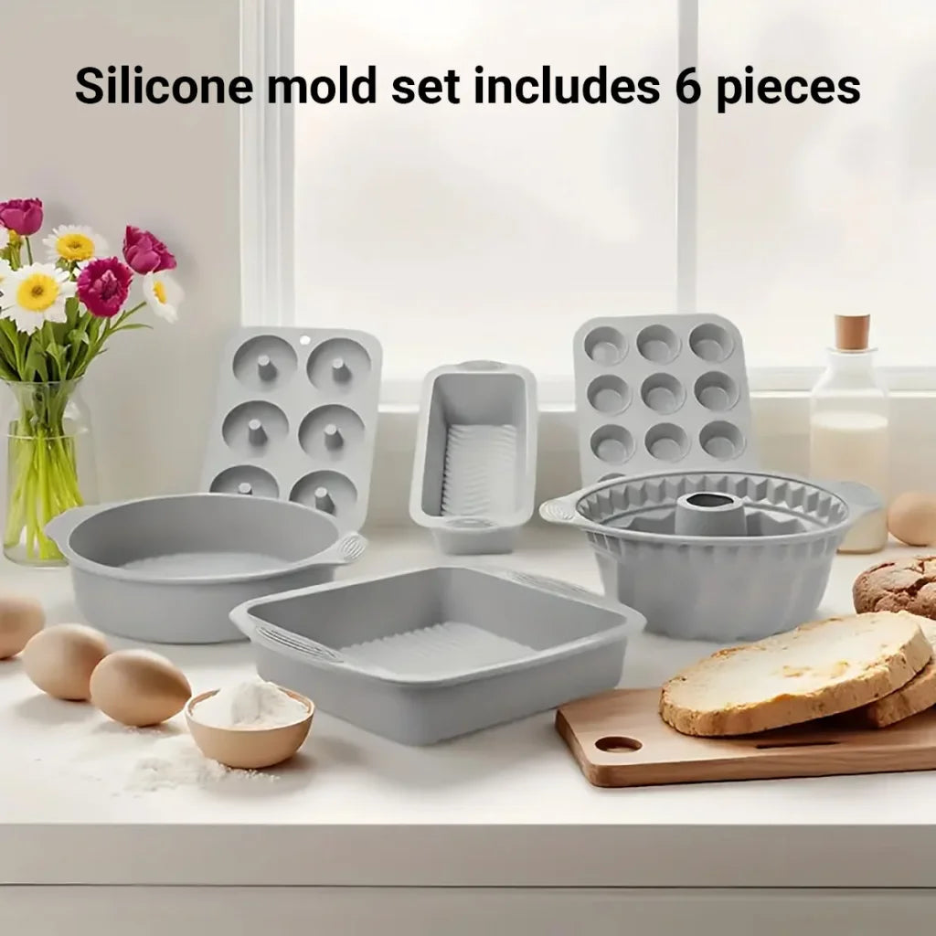 6PCS Silicone Cake Mould Set Baking Pans Nonstick Cupcake
