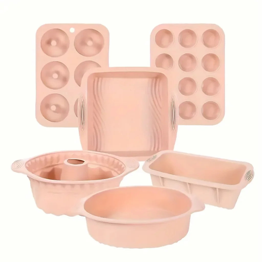 6PCS Silicone Cake Mould Set Baking Pans Nonstick Cupcake