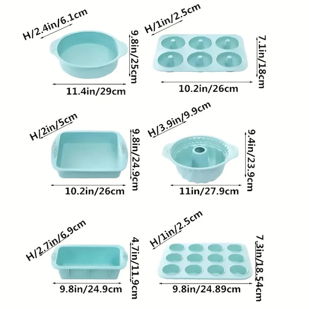 6PCS Silicone Cake Mould Set Baking Pans Nonstick Cupcake