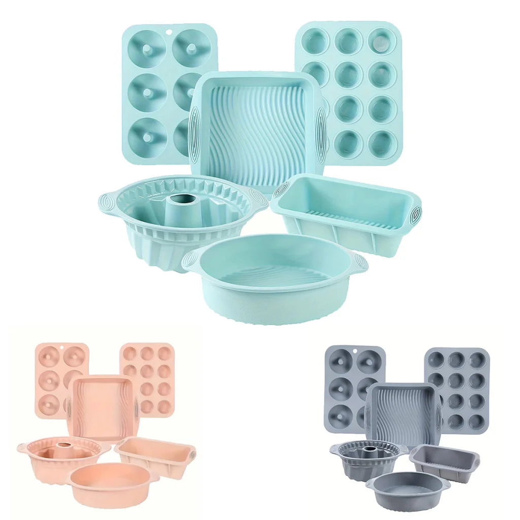 6PCS Silicone Cake Mould Set Baking Pans Nonstick Cupcake