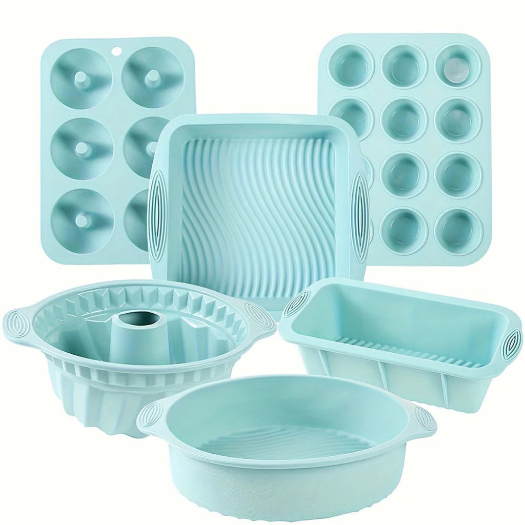 6PCS Silicone Cake Mould Set Baking Pans Nonstick Cupcake