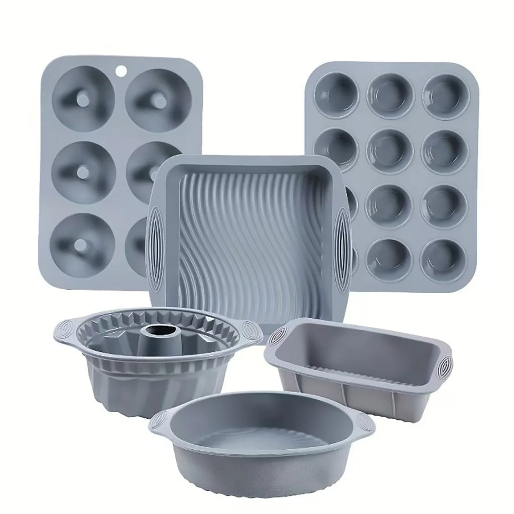 6PCS Silicone Cake Mould Set Baking Pans Nonstick Cupcake