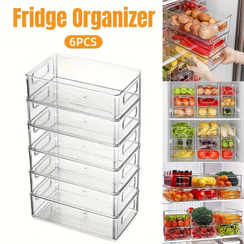 6pcs Transparent Fridge Organizer Storage Box for Kitchen