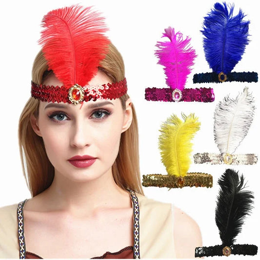 6x 1920s FLAPPER HEADBAND Headpiece Feather Sequin