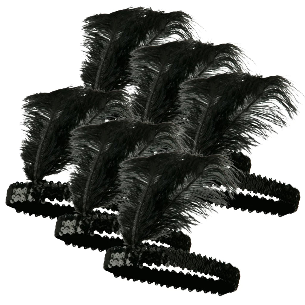 6x 1920s FLAPPER HEADBAND Headpiece Feather Sequin