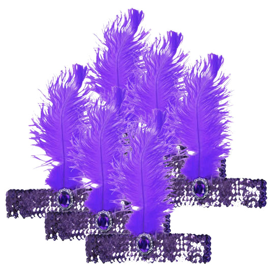 6x 1920s FLAPPER HEADBAND Headpiece Feather Sequin
