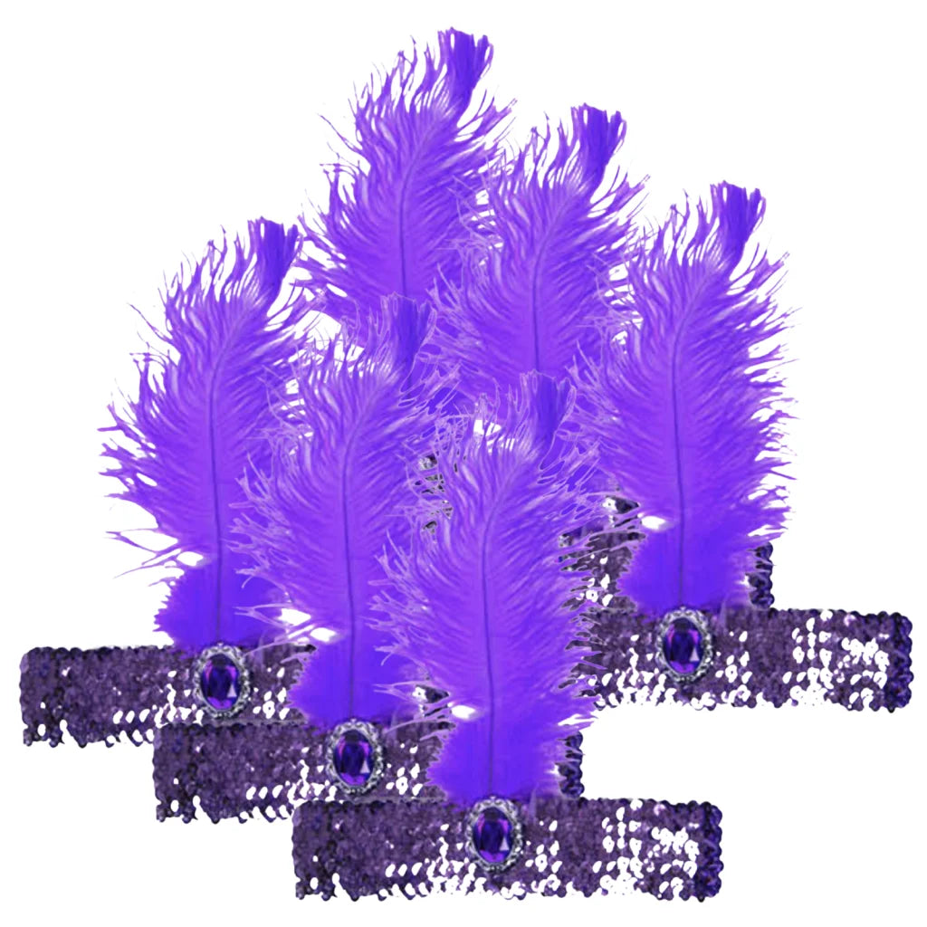 6x 1920s FLAPPER HEADBAND Headpiece Feather Sequin