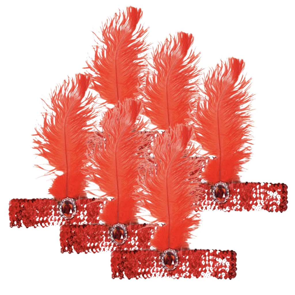 6x 1920s FLAPPER HEADBAND Headpiece Feather Sequin