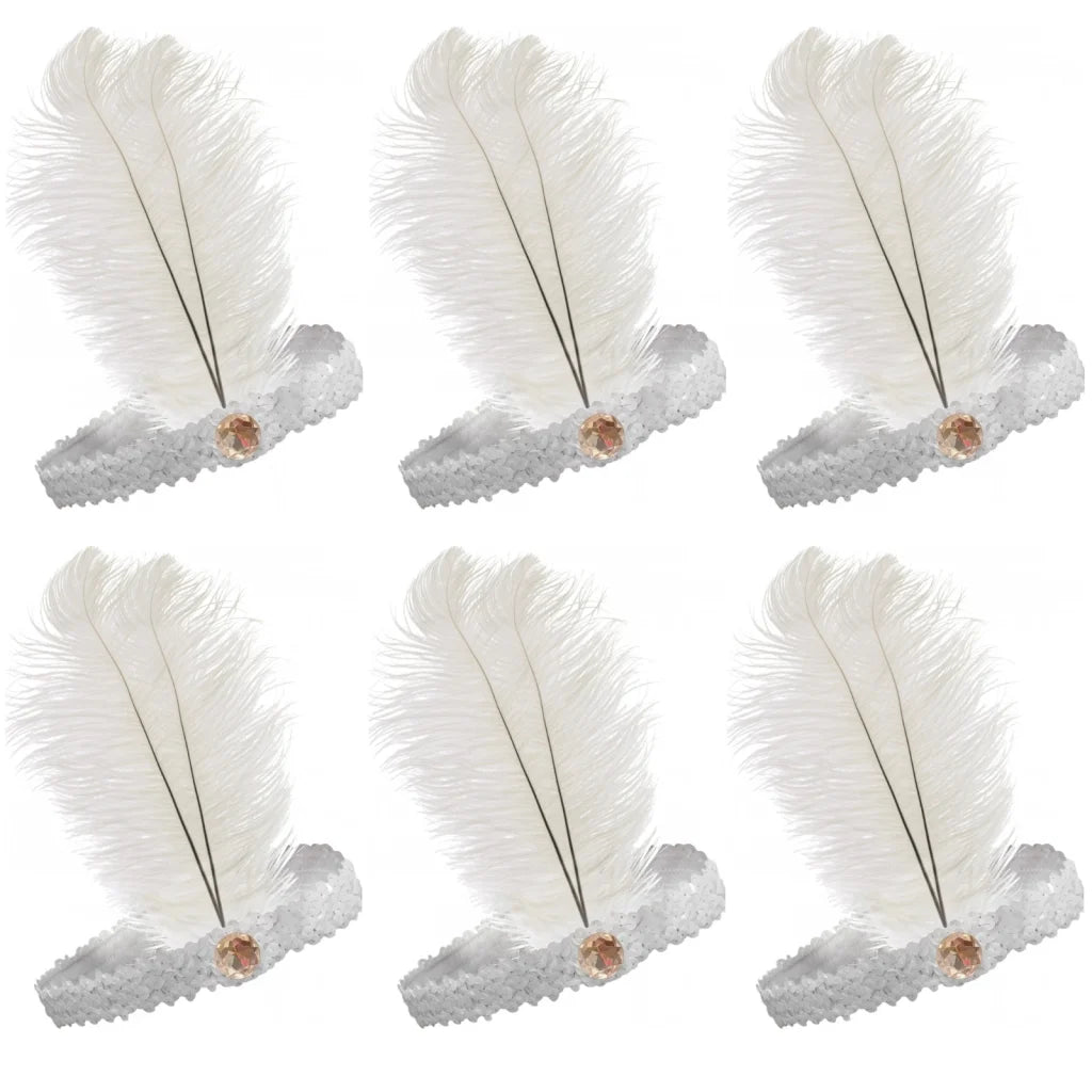 6x 1920s FLAPPER HEADBAND Headpiece Feather Sequin