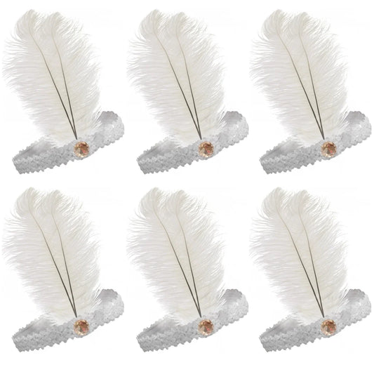 6x 1920s FLAPPER HEADBAND Headpiece Feather Sequin