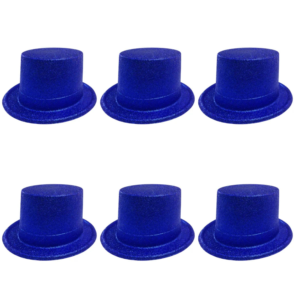 6x Glitter Top Hat Fancy Party Plastic Costume Tall Cap Fun