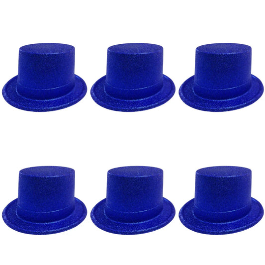 6x Glitter Top Hat Fancy Party Plastic Costume Tall Cap Fun