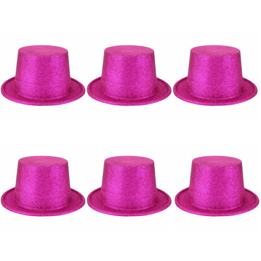 6x Glitter Top Hat Fancy Party Plastic Costume Tall Cap Fun