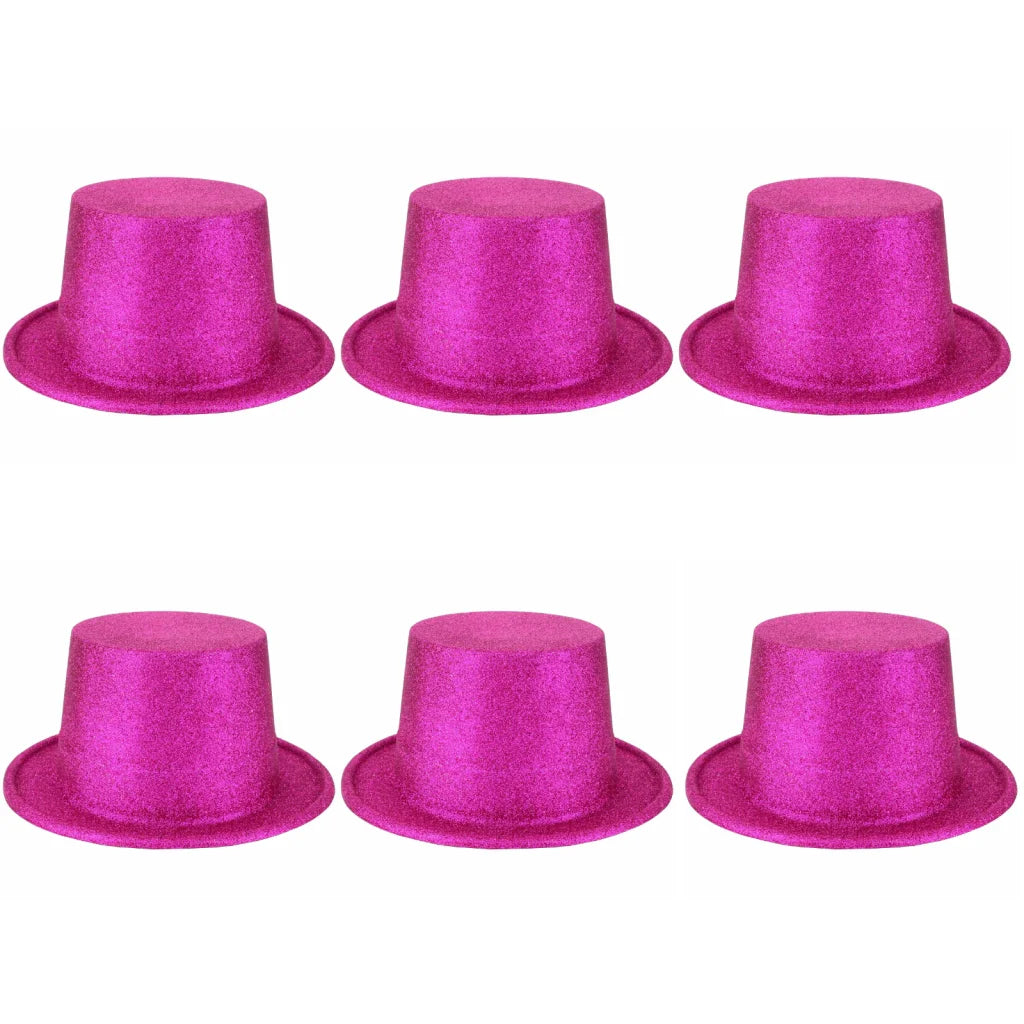 6x Glitter Top Hat Fancy Party Plastic Costume Tall Cap Fun