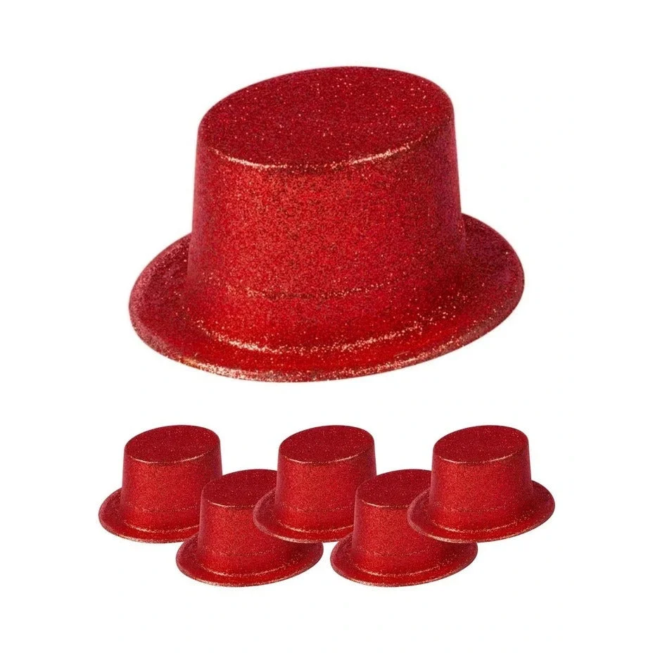 6x GLITTER TOP HAT Fancy Party Plastic Costume Tall Cap Fun