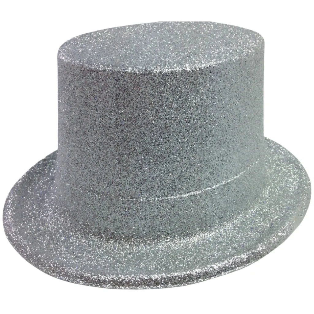 6x GLITTER TOP HAT Fancy Party Plastic Costume Tall Cap Fun