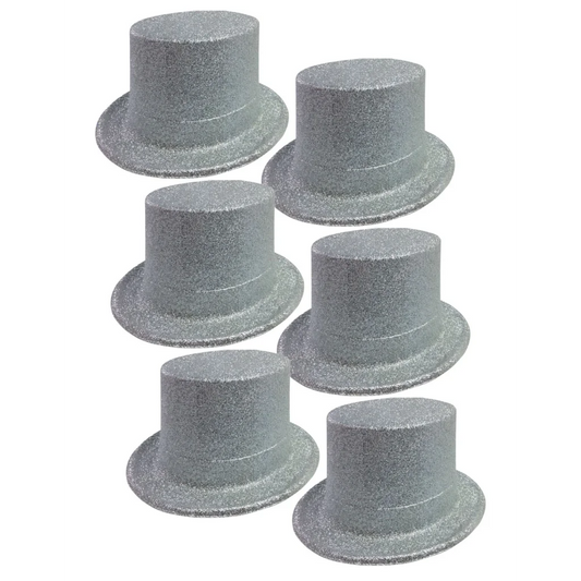 6x GLITTER TOP HAT Fancy Party Plastic Costume Tall Cap Fun