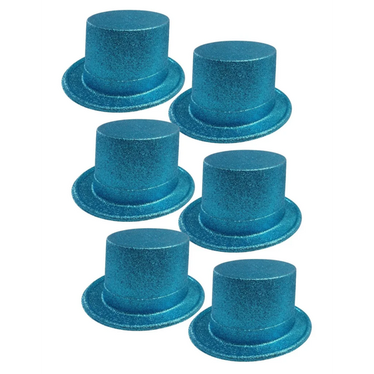 6x GLITTER TOP HAT Fancy Party Plastic Costume Tall Cap Fun