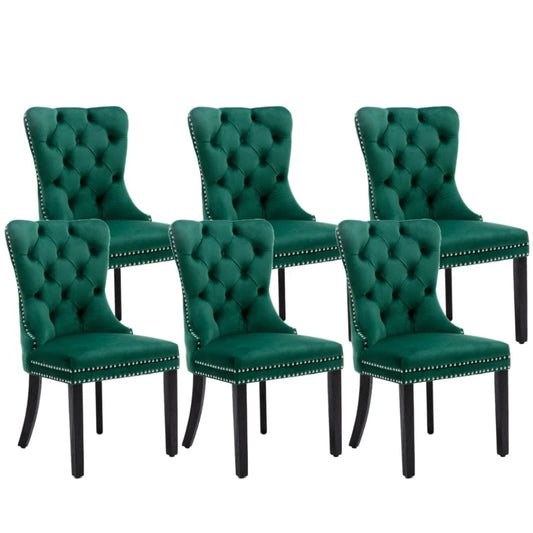 6x Velvet Dining Chairs- Green - Furniture > Dining >