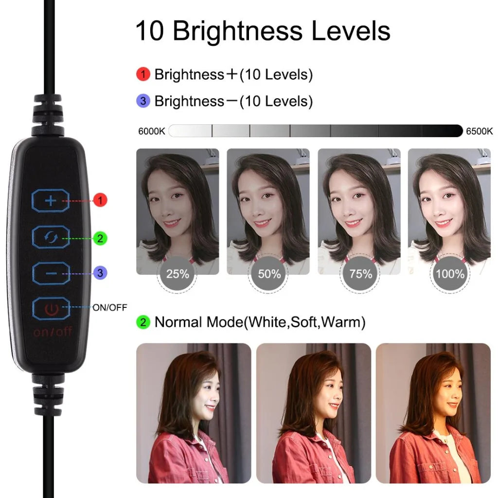 7.9 Mirror Light with Tripod & Usb 3 Modes Dual Colour