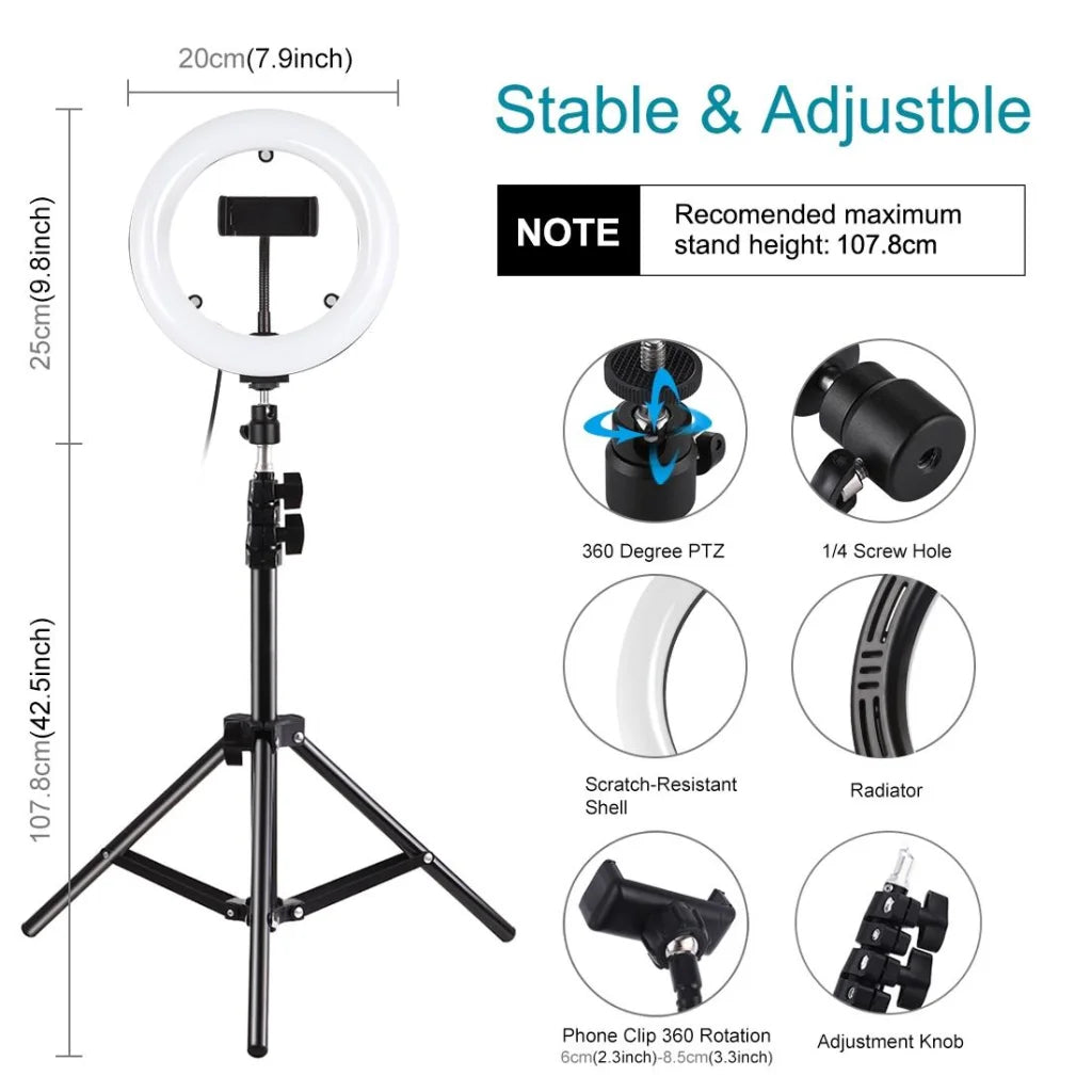 7.9 Mirror Light with Tripod & Usb 3 Modes Dual Colour