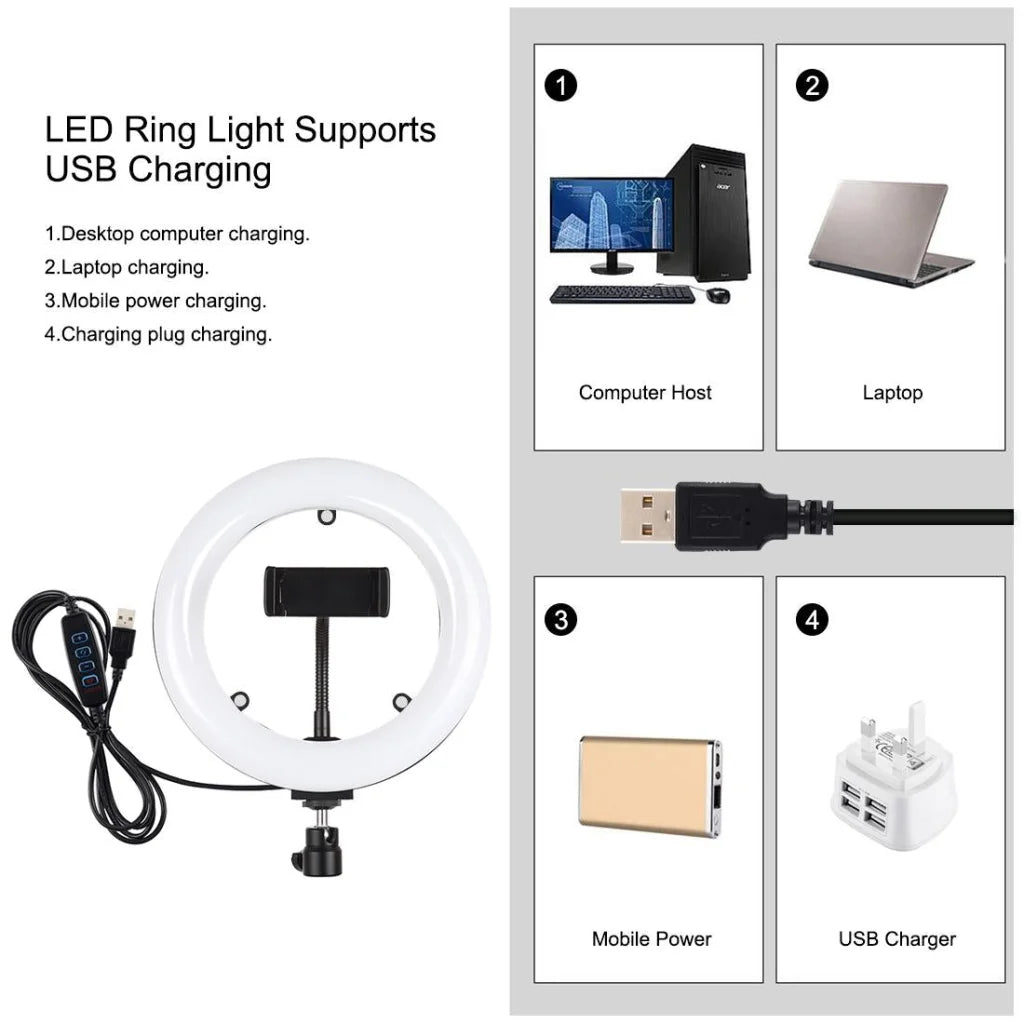 7.9 Mirror Light with Tripod & Usb 3 Modes Dual Colour