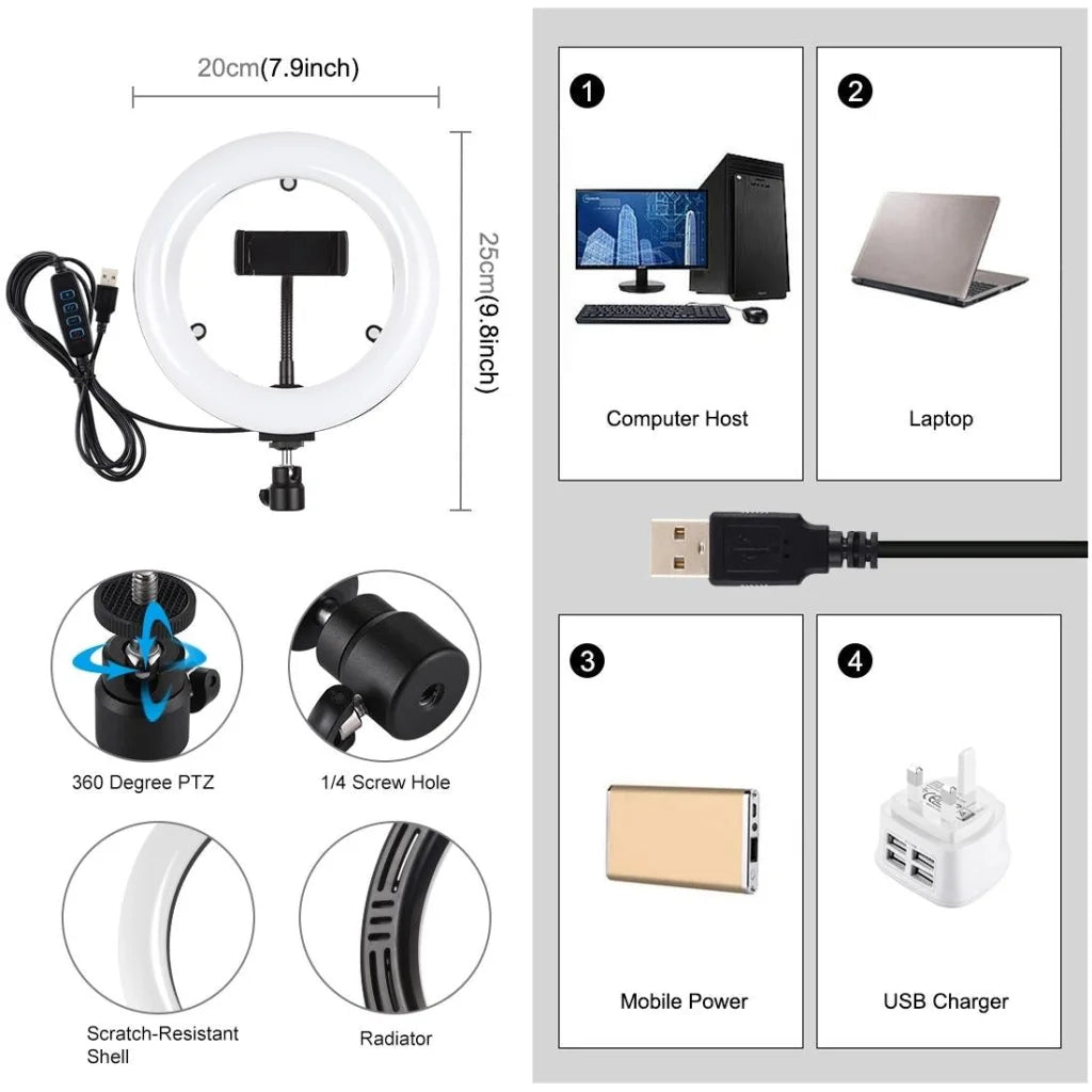 7.9 Usb 3 Modes Dimmable Dual Colour Led Ring Light