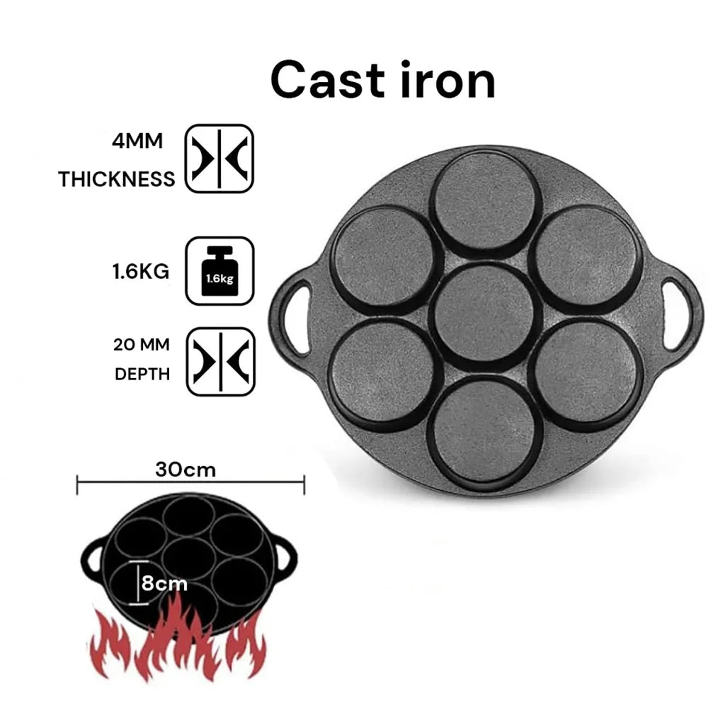 7 Cup Cast Iron Egg Frying Pan Divided Egg Skillet Pan