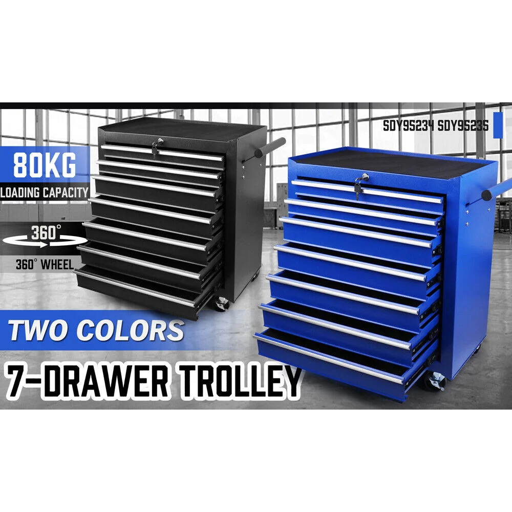 7-Drawer Drawer Tool Box Trolley Cabinet - Blue or Black