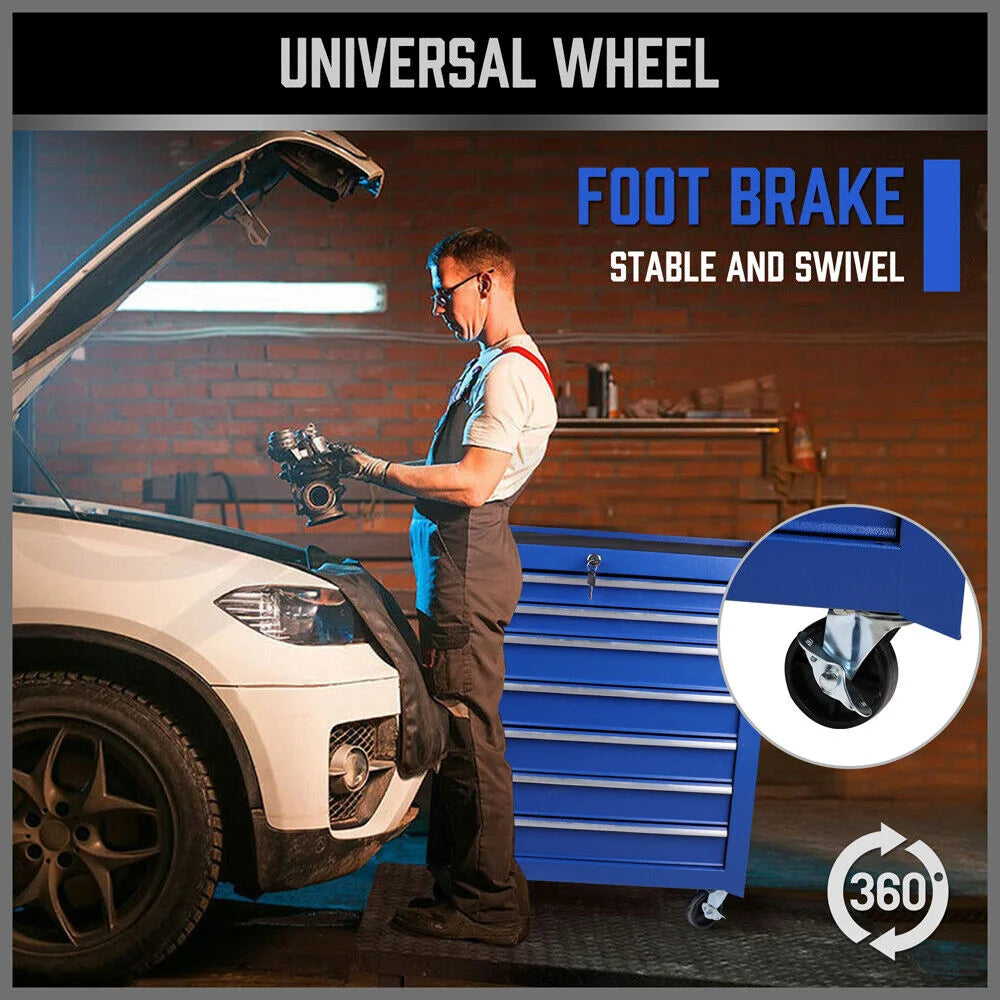 7-Drawer Drawer Tool Box Trolley Cabinet - Blue or Black