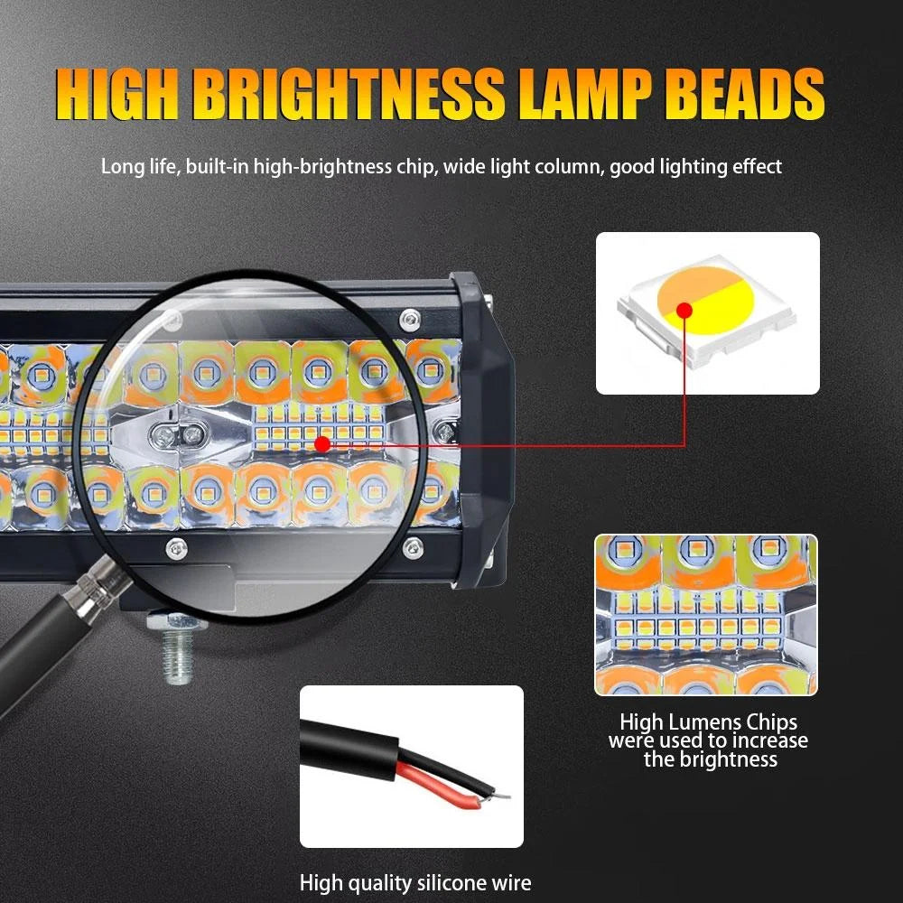 7 Inch 15W 3 Row Car Led Strip Light Working Refit